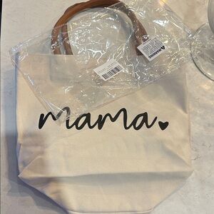 Mama Canvas Tote Bag - Cream and Brown